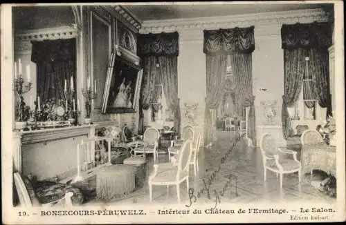 Ak Bonsecours Seine Maritime, Interieur du Chateau de l´Ermitage, Le Salon