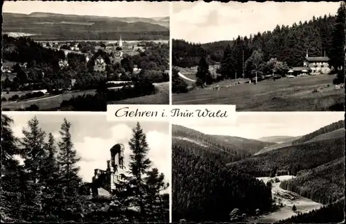 Ak Gehren Ilmenau im Ilm Kreis Thüringen, Panorama, Ruine, Ortspartie