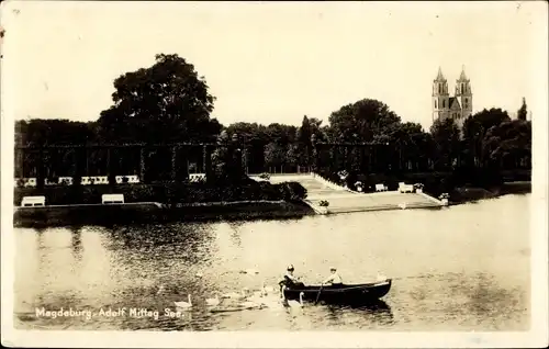 Ak Magdeburg an der Elbe, Adolf Mittag See, Ruderer