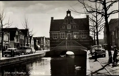 Ak Oud Beijerland Südholland, Vliet met Raadhuis