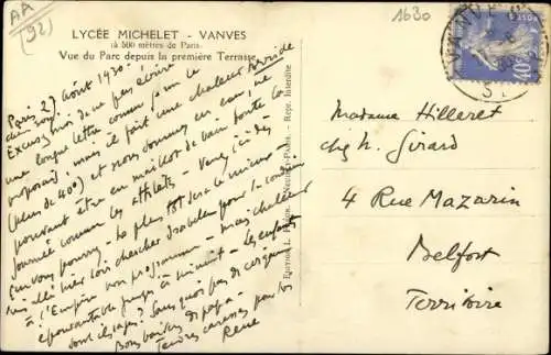 Ak Vanves Hauts de Seine, Lycée Michelet, Vue du Parc depuis la première Terrasse