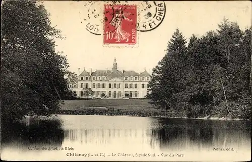 Ak Chitenay Loir-et-Cher, Le Château, facade Sud, Vue du Parc