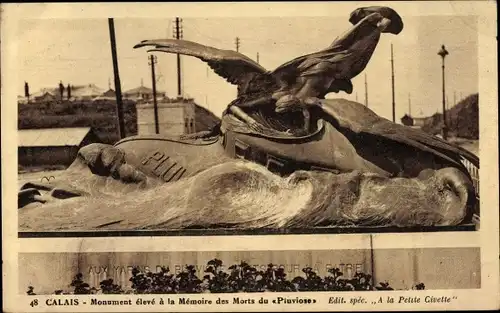 Ak Calais Pas de Calais, Monument eleve a la Memoire des Morts du Piuviose