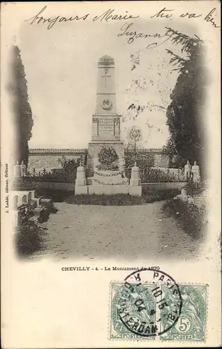 Ak Chevilly Loiret, Le Monument de 1870