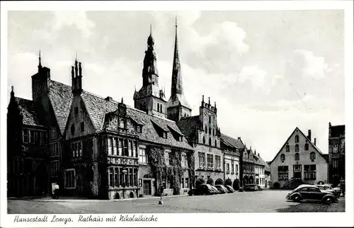 Ak Lemgo in Lippe, Rathaus mit Nicolaikirche, Autos