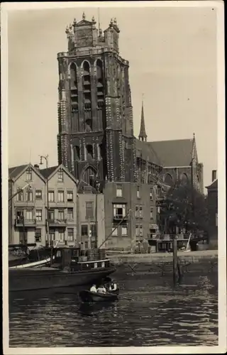 Ak Dordrecht Südholland Niederlande, Nieuwe Haven, Kerk, Ruderboot