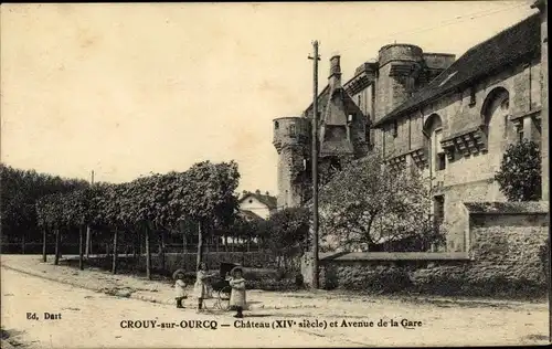 Ak Crouy sur Ourcq Seine et Marne, Chateau et Avenue de la Gare
