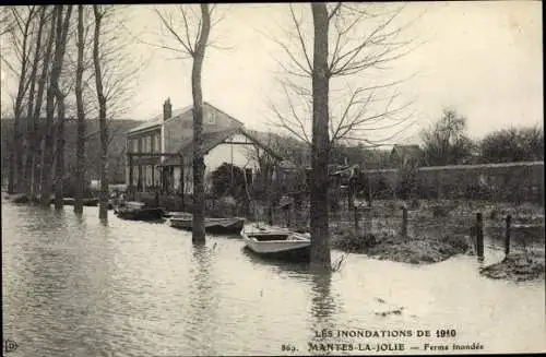 Ak Mantes la Jolie Yvelines, Inondations de Janvier 1910, Ferme inondée