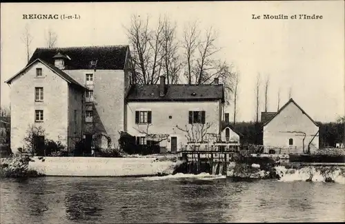 Ak Reignac Indre et Loire, Le Moulin et l'Indre