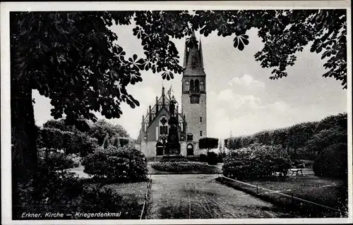 Ak Erkner in Brandenburg, Kriegerdenkmal, Kirche