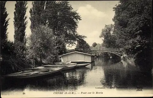 Ak Conde Sainte Libiaire Seine et Marne, Pont sur le Morin