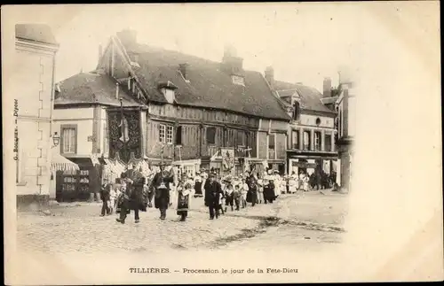 Ak Tillières Eure, Procession de la Tour de la Fête Dieu