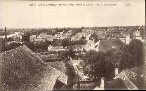 Ak Chateauneuf sur Sarthe Maine-et-Loire, Vue a vol d'oiseau