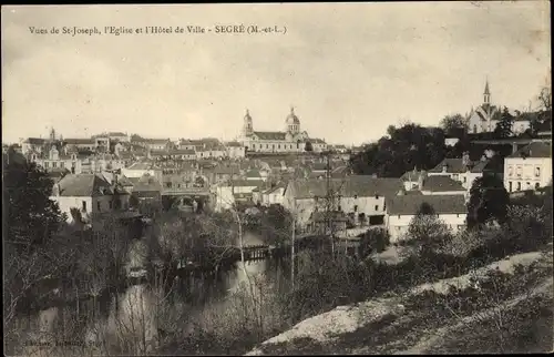 Ak Segré Maine et Loire, Vues de St Joseph, l'Egliseet l'Hotel de Ville