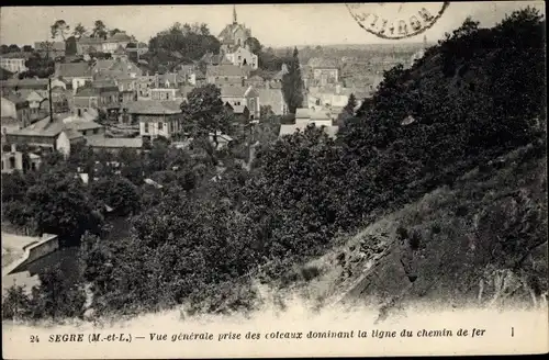 Ak Segré Maine et Loire, Vue generale prise des coteaux dominant la ligne du chemin de fer