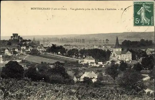 Ak Montrichard Loir et Cher, Vue generale prise de la Route d´Amboise