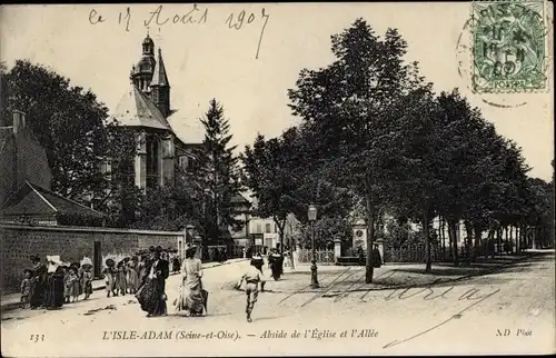 Ak L'Isle Adam Val d’Oise, Abside de l´Église et l´Allée