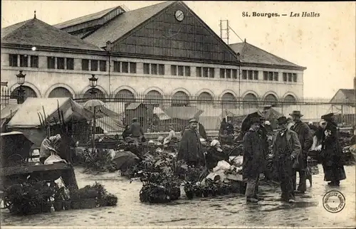 Ak Bourges Cher, Les Halles, Marktplatz