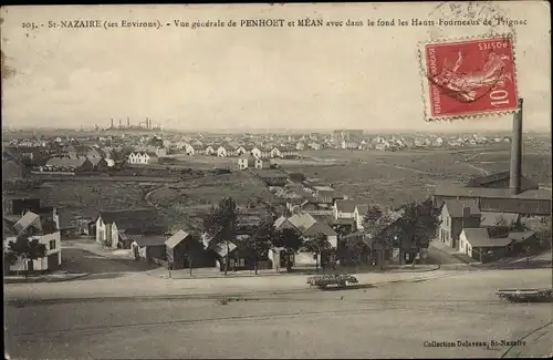 Ak Penhoet Loire Atlantique, Vue générale avec Mean, Hauts Fourneaux de Trignac