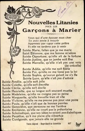 Lied Ak Nouvelles Litanies pour les Garcons à Marier