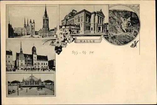 Vorläufer Ak Halle an der Saale, Kirche, Theater, Rathaus, Bahnhof, Giebichenstein