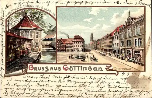 Litho Göttingen in Niedersachsen, Bismarcks Wohnung 1832, Weender Straße