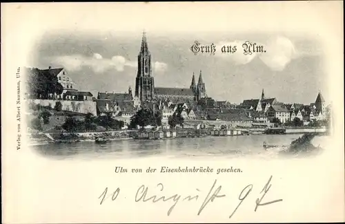 Ak Ulm an der Donau, Panorama von der Eisenbahnbrücke