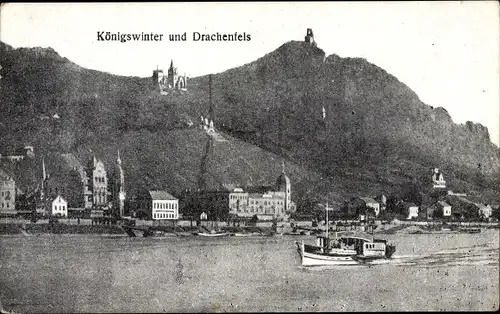 Ak Königswinter am Rhein, Panorama, Drachenfels