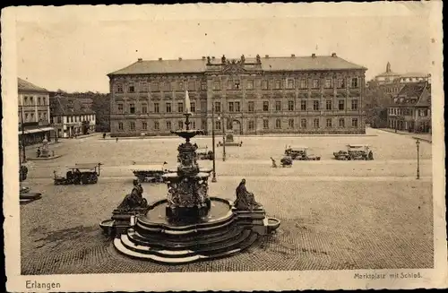 Ak Erlangen in Mittelfranken Bayern, Marktplatz mit Schloss