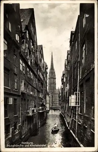 Ak Hamburg Mitte Altstadt, Stöckelhörnflet und Nikolaikirche