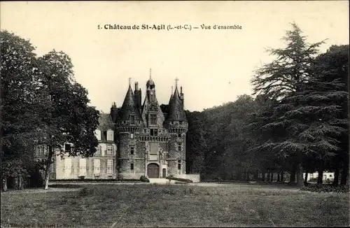 Ak Saint Agil Loir et Cher, Le Château, Vue d´ensemble