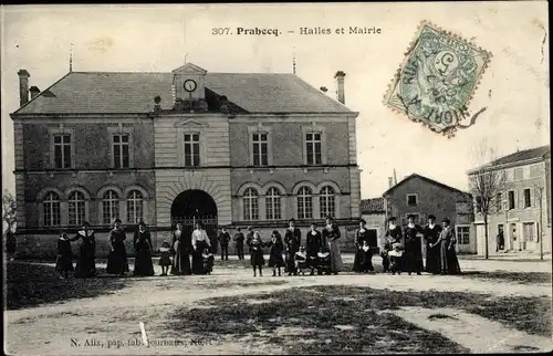 Ak Prabecq Deux-Sèvres, Halles et Mairie