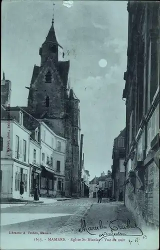 Mondschein Ak Mamers Sarthe, Eglise Saint Nicolas, Vue de Nuit