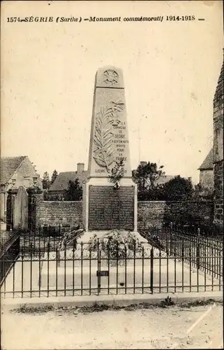 Ak Segrie Sarthe, Monument commemoratif