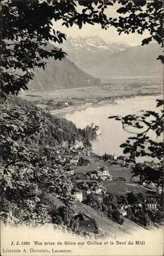 Ak Glion Montreux Kanton Waadt, Vue prise sur Chillon et la Dent du Midi