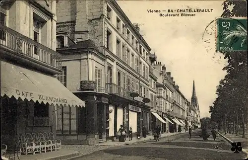 Ak Chatellereault Vienne, Boulevard Blossac, Cafe Blanchard