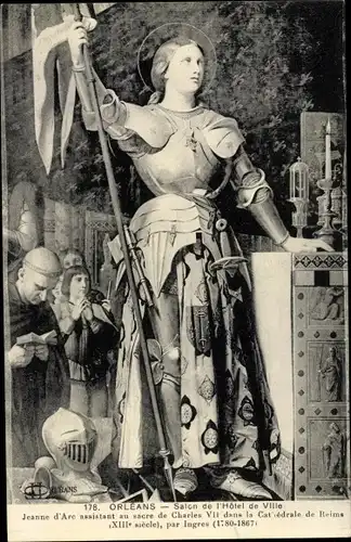 Künstler Ak Ingres, Jeanne d'Arc assistant au sacre de Charles VII dans la Cathedrale de Reims