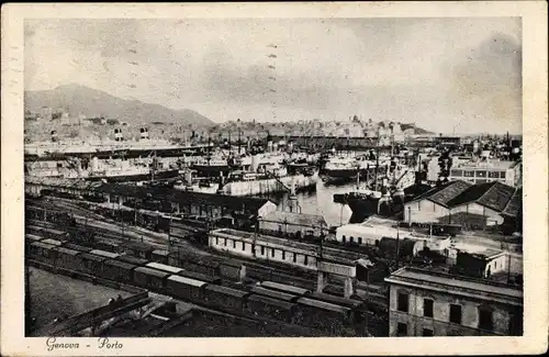 Ak Genova Genua Ligurien, Panorama del Porto, Hafen, Schiffe, Dampfer