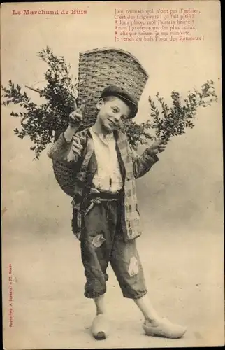 Ak Le Marchand de Buis, Junge mit Rückentrage, Händler