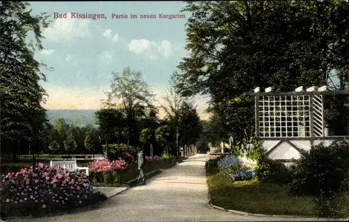 Ak Bad Kissingen Unterfranken Bayern, Partie im neuen Kurgarten