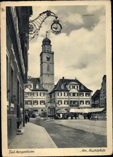 Ak Bad Mergentheim in Tauberfranken, Marktplatz, Hotel Straußen, Engel Apotheke, Kreissparkasse