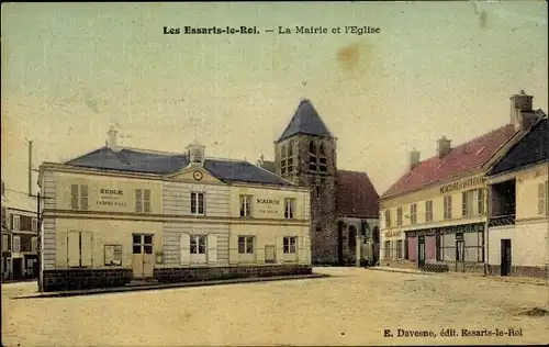 Ak Les Essarts le Roi Yvelines, La Mairie et Église