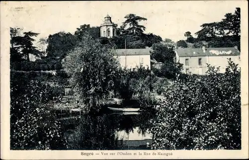Ak Segré Maine et Loire, Vue sur l'Oudon et la Rue de Maingue