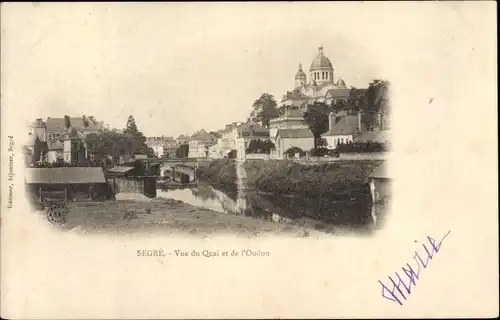 Ak Segré Maine et Loire, Vue du Quai et de l'Oudon