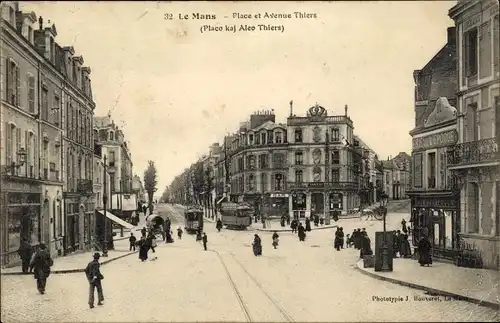Ak Le Mans Sarthe, Place et Avenue Thiers