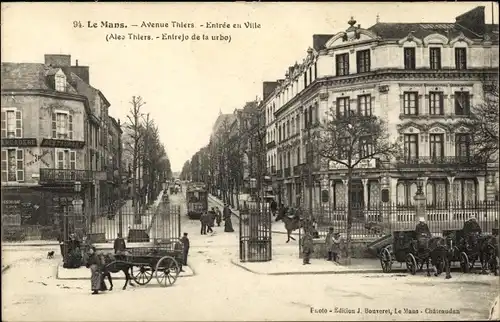 Ak Le Mans Sarthe, Avenue Thiers, Entrée en Ville