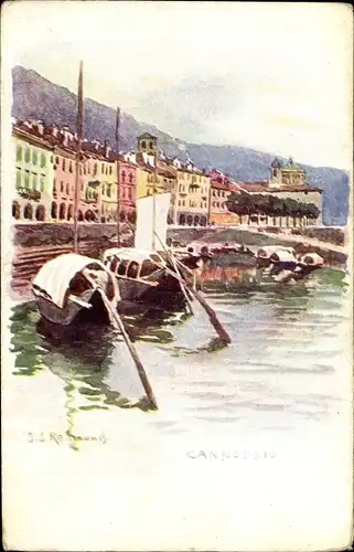 Künstler Ak Redmond, Cannobio Piemonte Italien, Panorama, Hafen