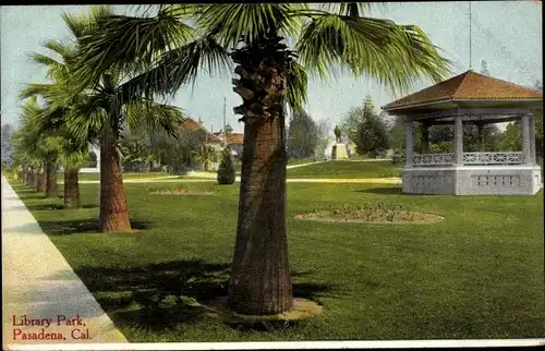 Ak Pasadena Kalifornien USA, Library Park