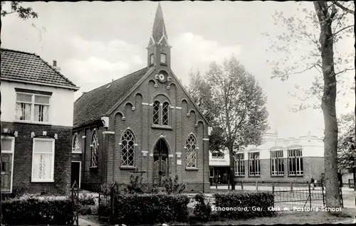 Ak Schoonoord Drenthe Niederlande, Ger. Kerk m. Pastorie School