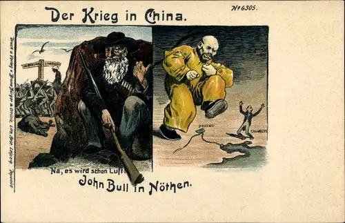 Litho Der Krieg in China, John Bull in Nöten, Chinese